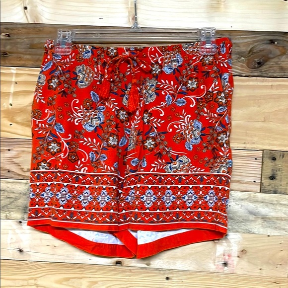 J. Jill size XS Mid-rise Orange with Blue with Bohemian Print Elastic Shorts - Picture 1 of 10